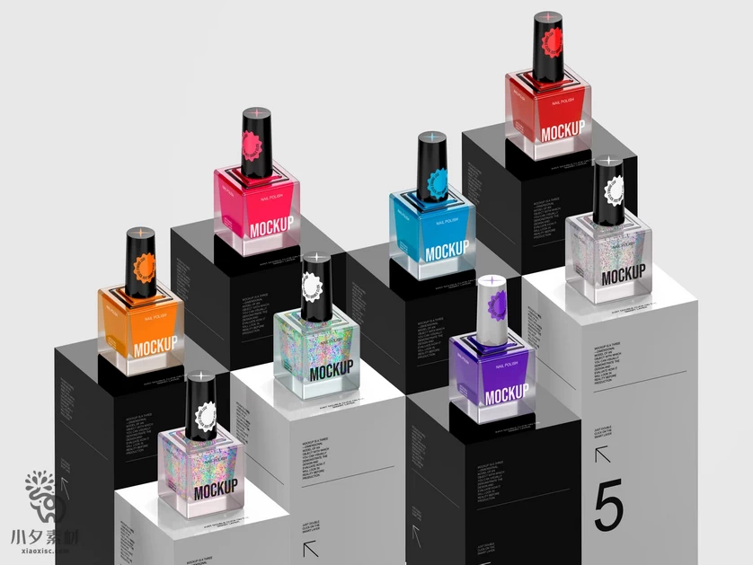 指甲油亮甲油透明玻璃瓶3D展台展示效果智能贴图样机PSD设计素材【003】